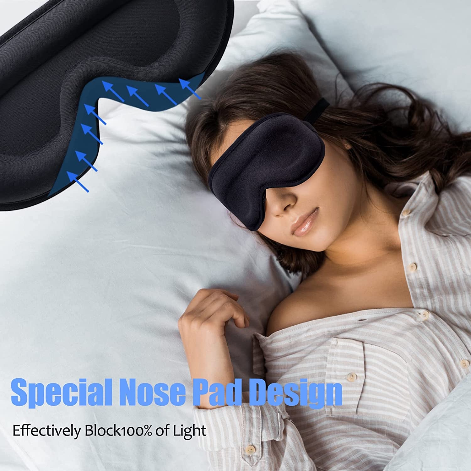 Sleep Eye Mask for Women Men- Silk Soft Foam Comfortable Sleeping Mask, Eye Cover Blindfold at Night Block Out Light Eye Shade Cover for Travel Yoga Nap, Black