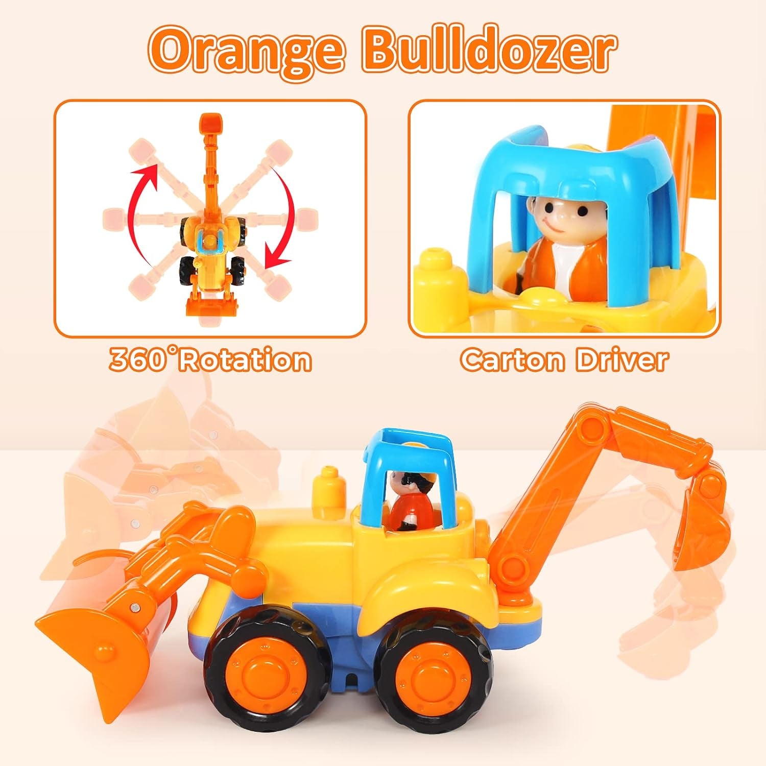 Car Toys for 1 Year Old Boy, Push along Friction Powered Tractor Toy for 2 Year Old Boy, Garden Toys for First Birthday Gift Boys Girls, Pull-Along Truck Toy, Digger Toys for Christmas Holiday