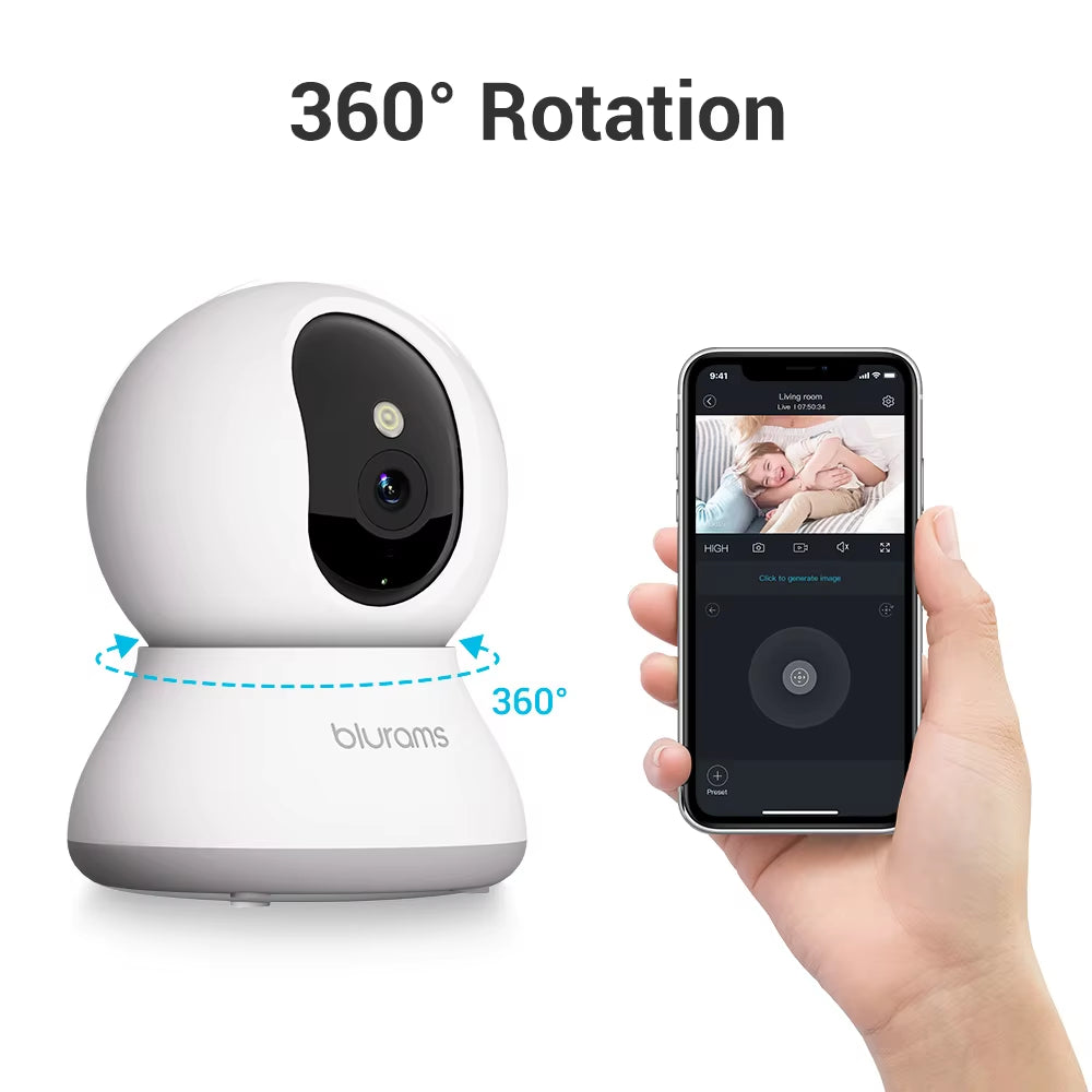 Pet Camera 2K, 360° Indoor Security Camera, Dog Camera with Phone App, PTZ Cameras for Home Security Indoor, 2-Way Audio