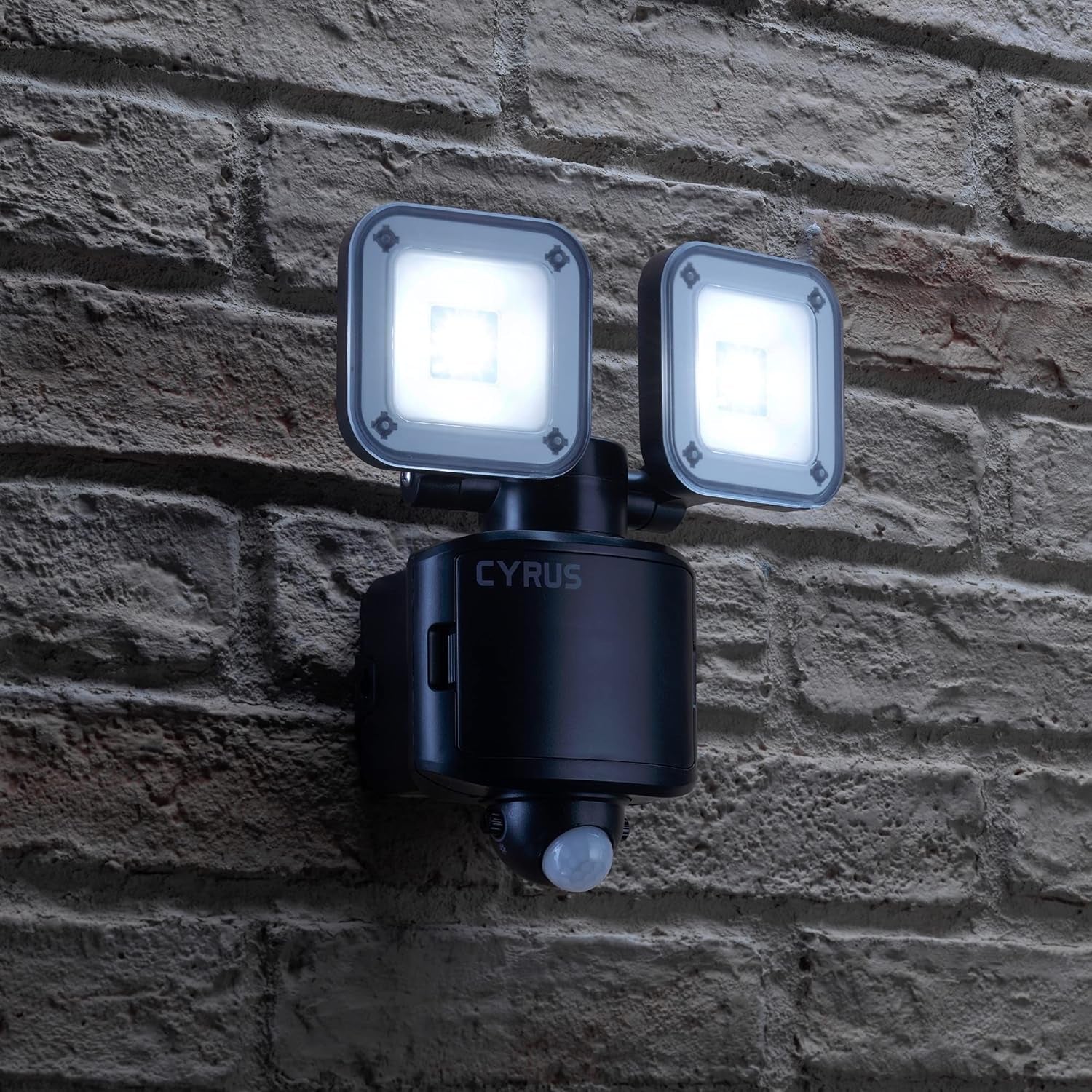 Twin LED Outdoor Security Flood Light Hybrid Power Solar & Backup Battery PIR Motion Sensor - Cyrus