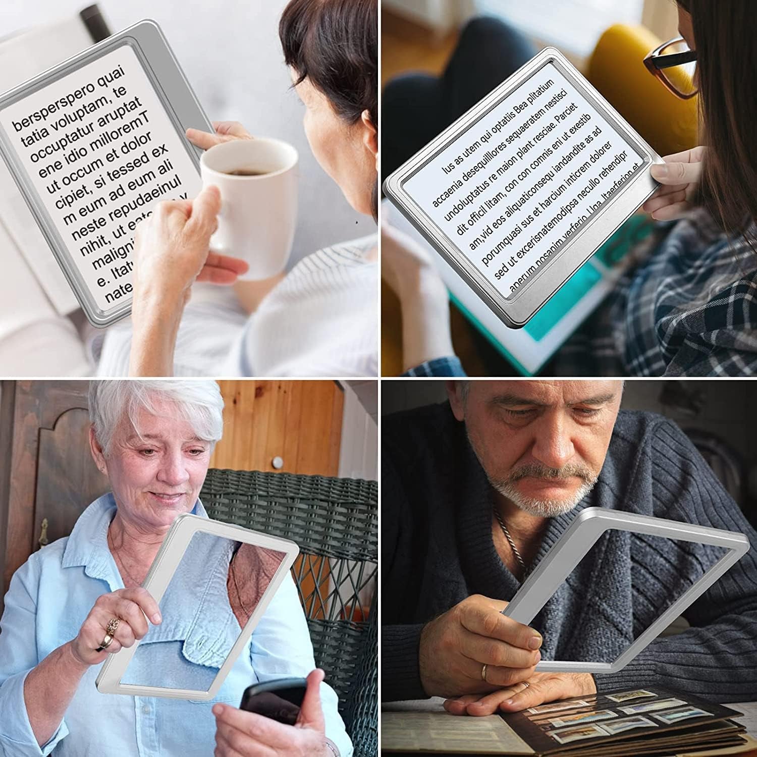 5X Magnifying Glass for Reading, Large Full-Page Viewing Area Magnifier, Lightweight Handheld Magnifying Glasses for Reading, Hobbies, Seniors and Low Vision Person, Silver