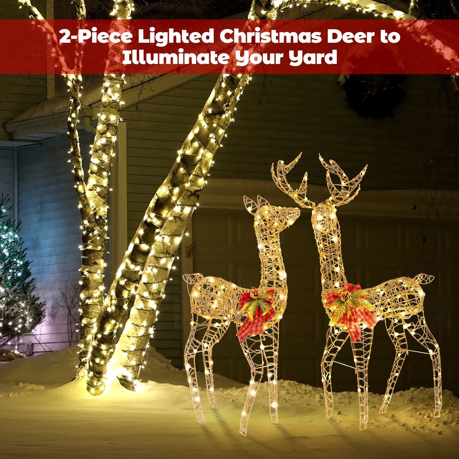 2-Piece Reindeer Family Set with 230 LED Lights and Ground Stakes