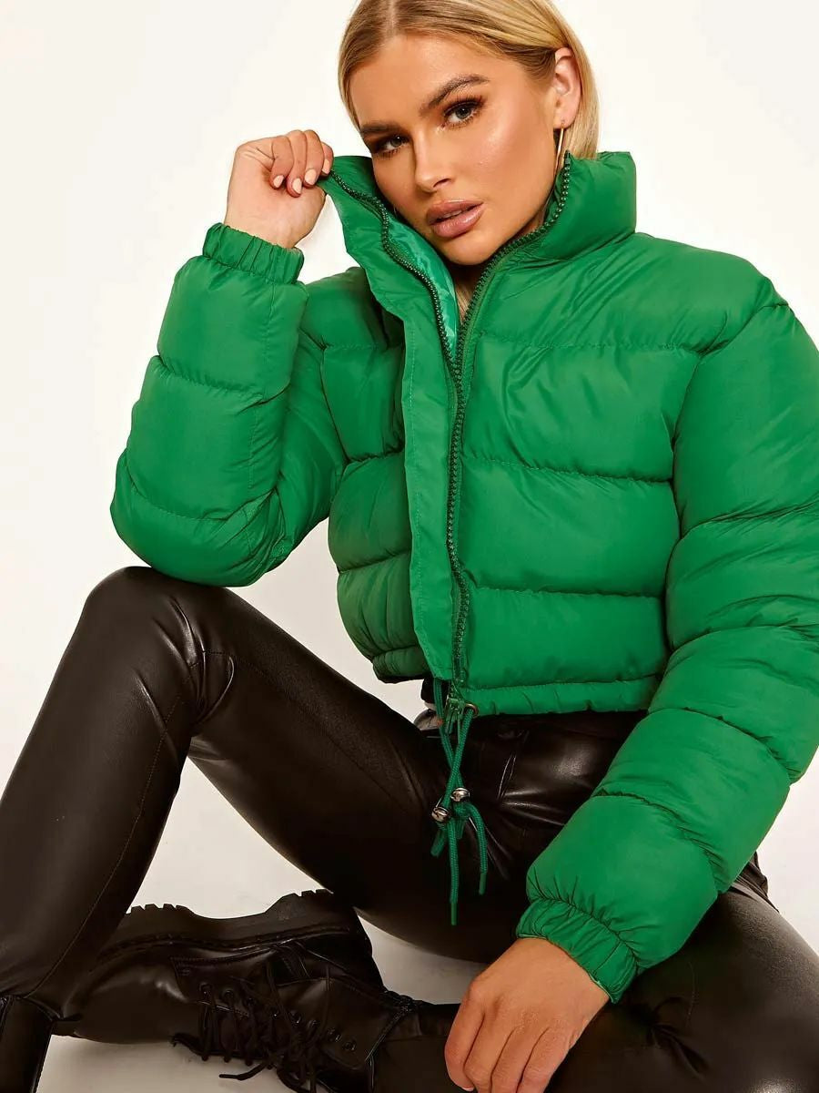 WOMENS LADIES QUILTED WINTER COAT THICK PUFFER PADDED CROP HOODED JACKET PARKA