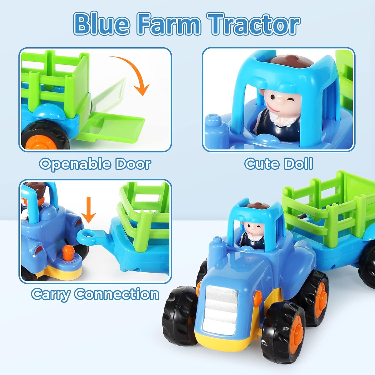 Car Toys for 1 Year Old Boy, Push along Friction Powered Tractor Toy for 2 Year Old Boy, Garden Toys for First Birthday Gift Boys Girls, Pull-Along Truck Toy, Digger Toys for Christmas Holiday